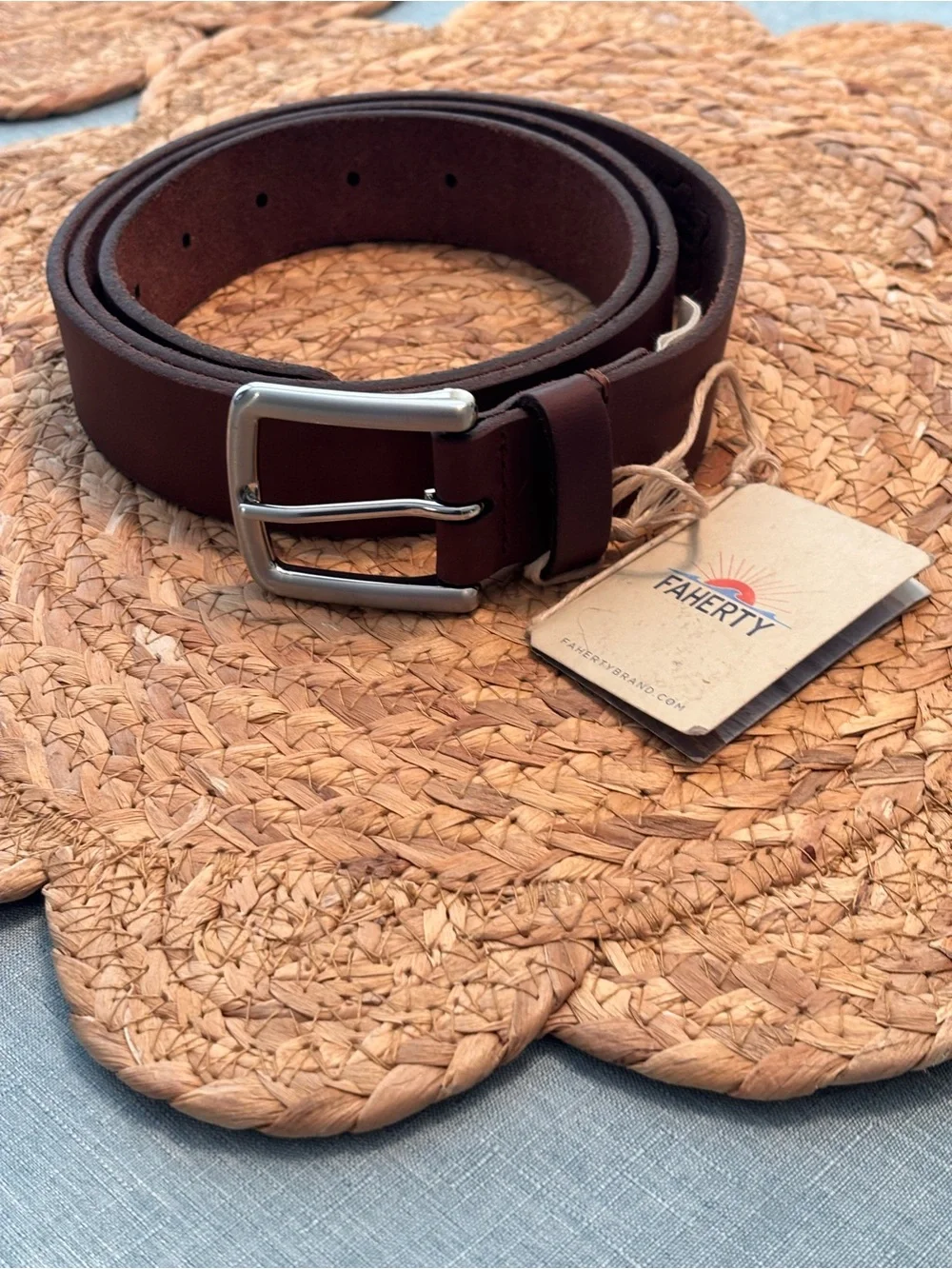 Faherty Leather Belt Men - Saddle Brown Size 42